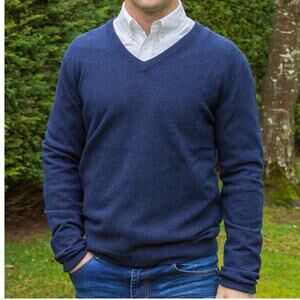 Amherst & Brock Made in Italy Lambs Wool Sweater V Neck Blue Lambswool XL XLarge